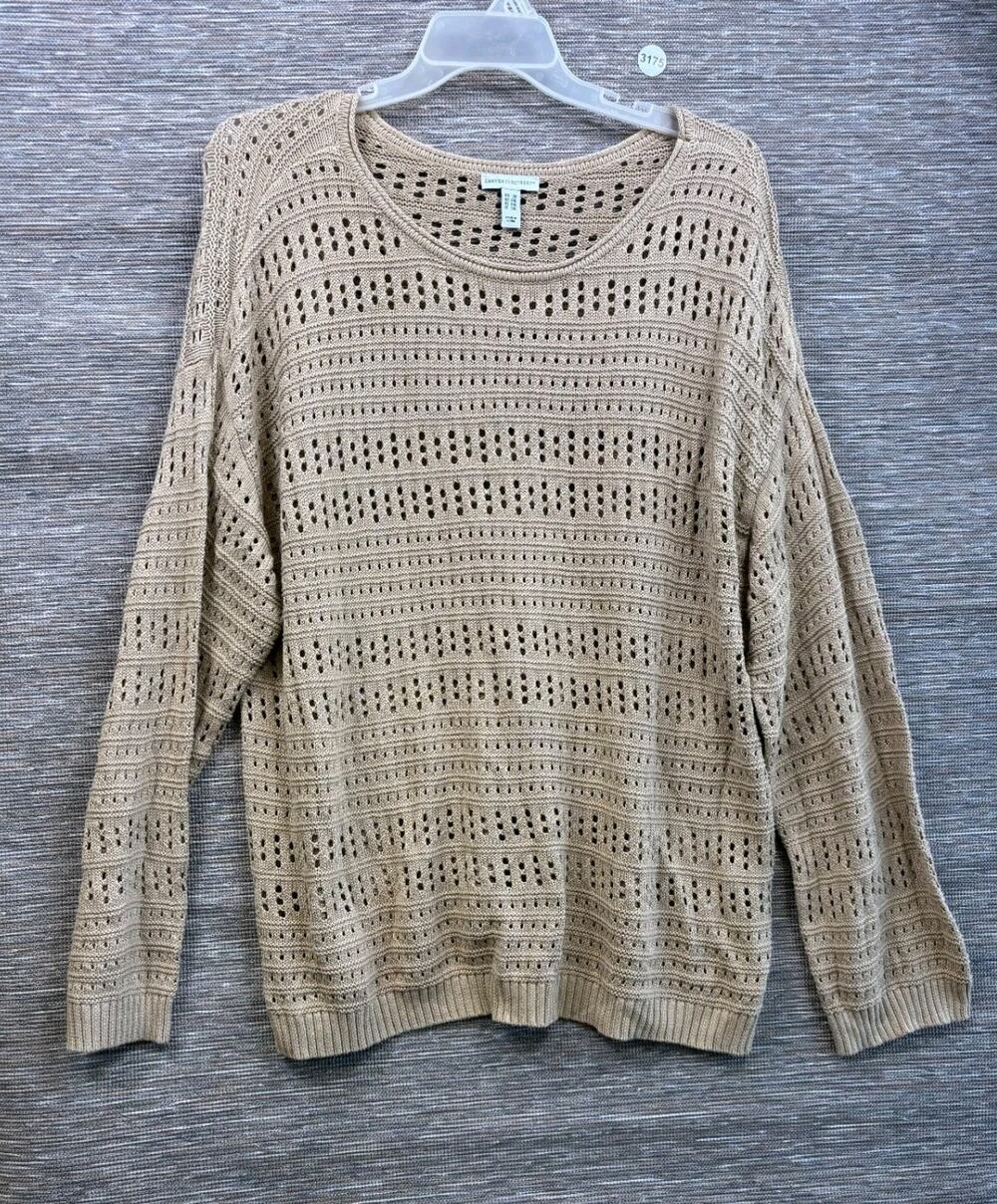 Denim & Co. Canyon Retreat Knit Sweater Size 2X Tan Drop Shoulder Boat Neck